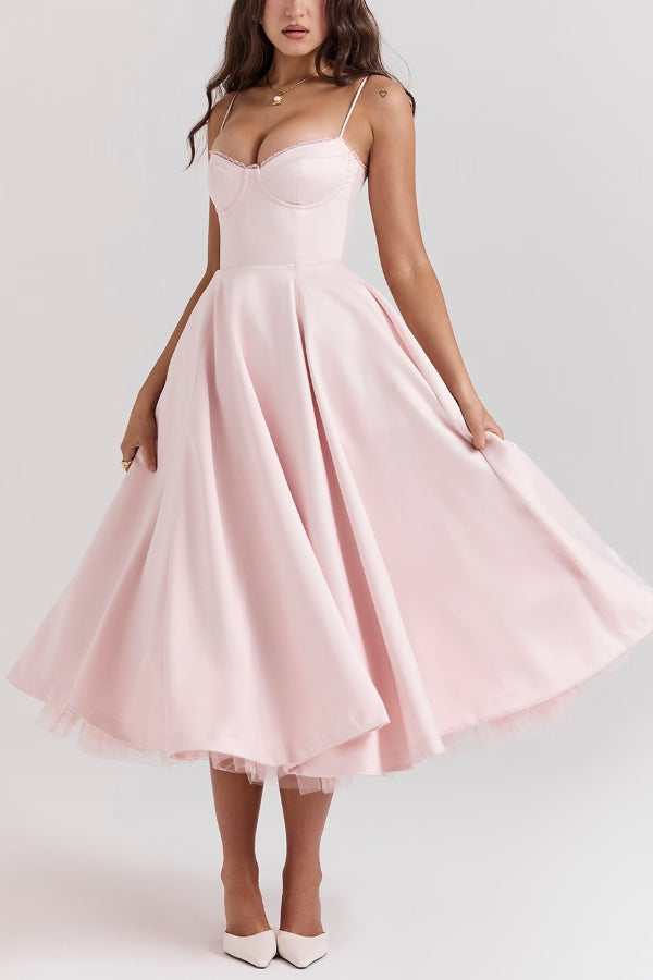 Suspender V-Neck Sleeveless Tutu Maxi Dress