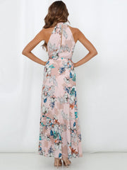 Tina Printed Halterneck Tiered Maxi Dress