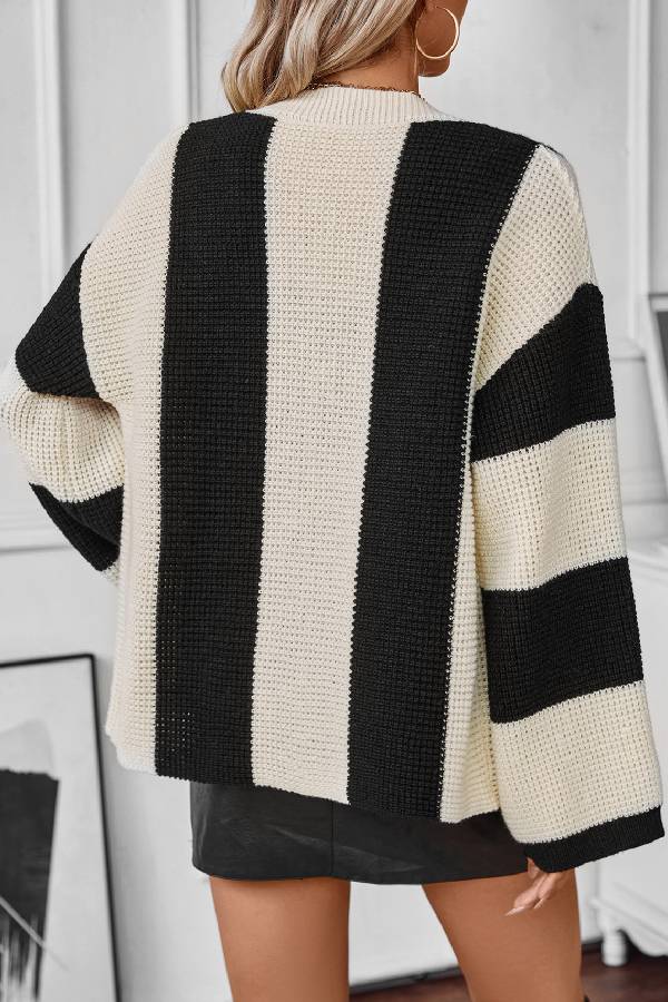 Contrast Striped Women's Sweater Cardigan Autumn And Winter Casual Loose Women's Knitting Shirt