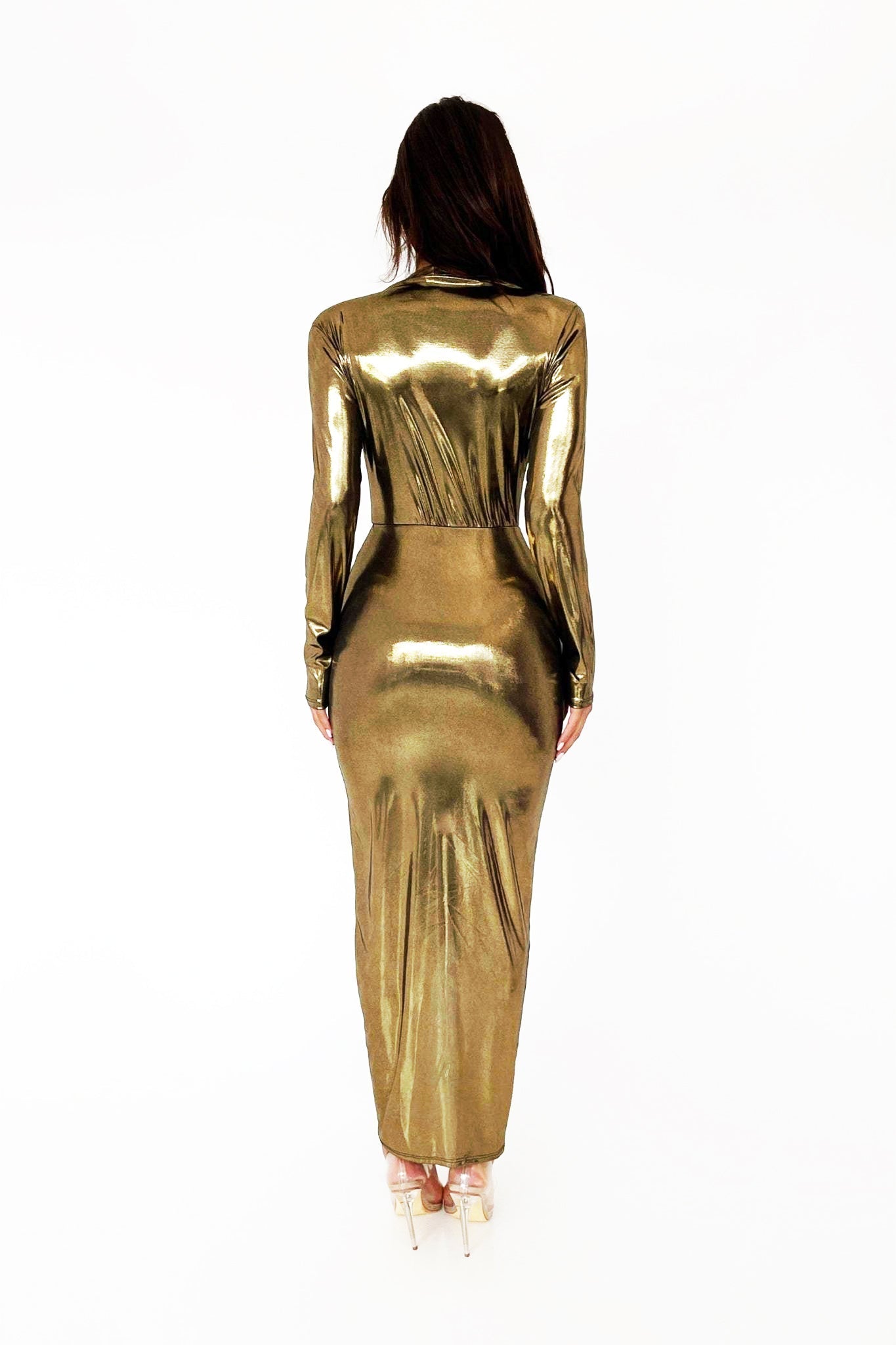 Ailiyah Metallic V-neck Slit Midi Dress