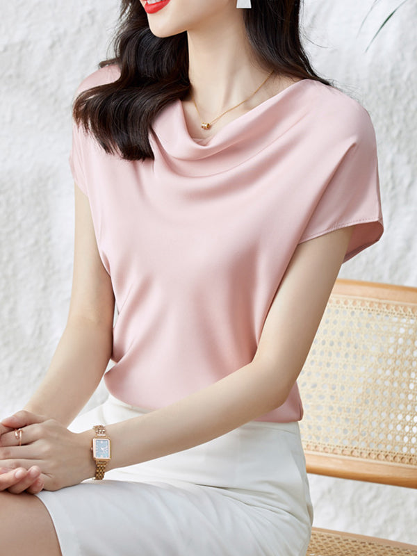 Loose Short Sleeves Solid Color One-Shoulder T-Shirts Tops