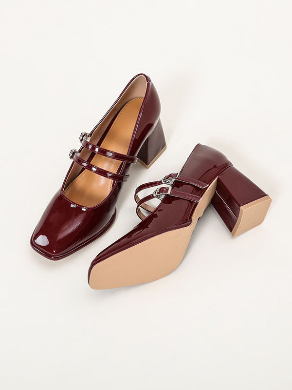 Shallow Cut Square-Toe Mary Janes Pumps