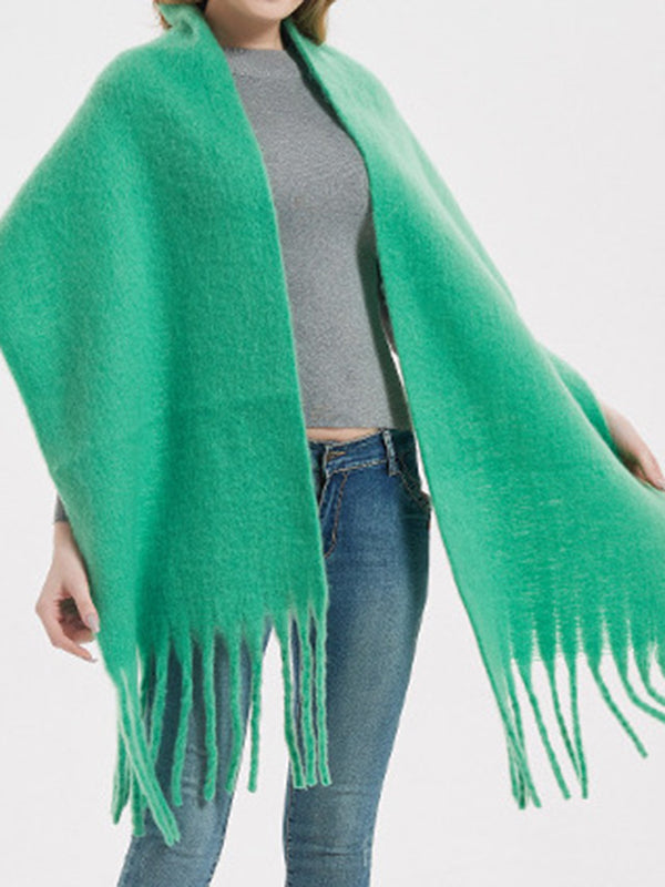 Keep Warm Solid Color Tasseled Velvet Shawl&Scarf