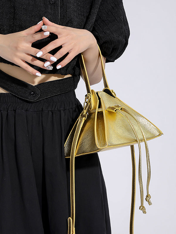 Triangle Drawstring Solid Color Split-Joint Handbags