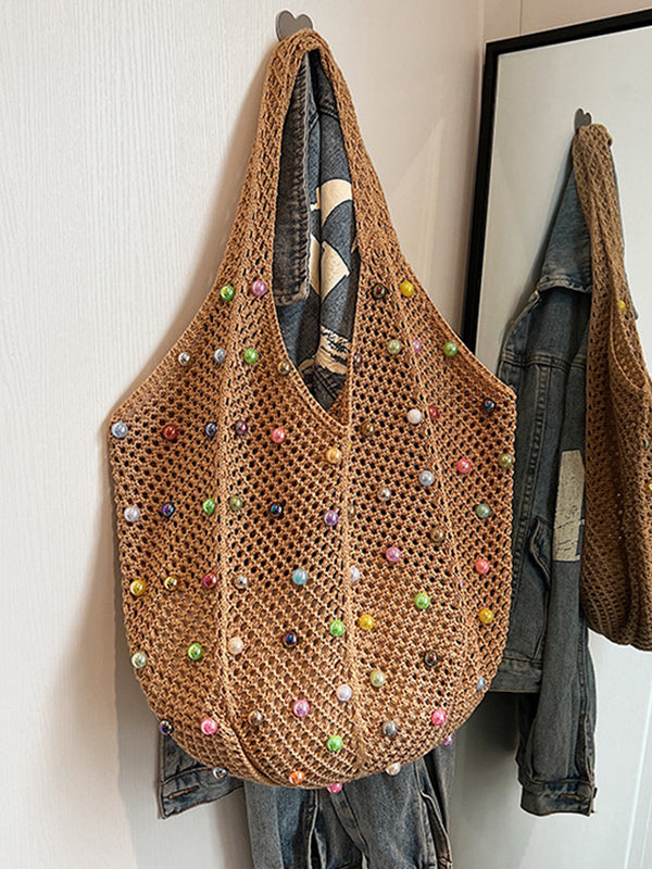 Beads Hollow Bags Accessories Woven Handbag