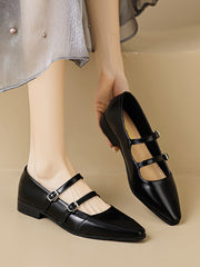 Belt Buckle Pointed-Toe Split-Joint Flat Shoes Mary Janes