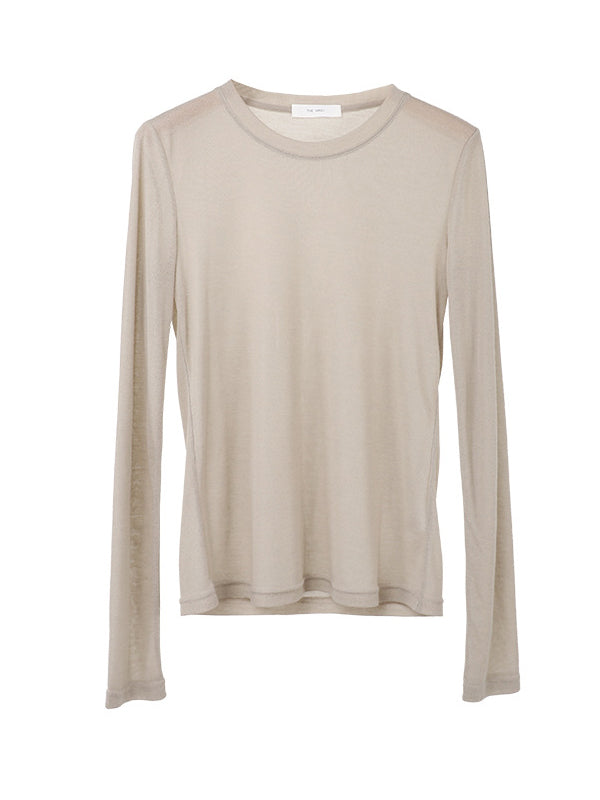 Long Sleeves Skinny See-Through Solid Color Round-Neck T-Shirts