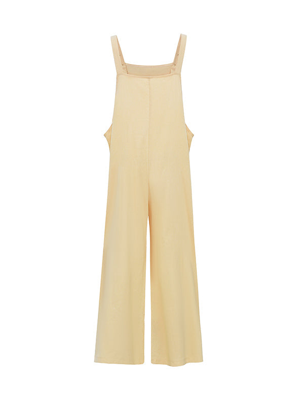 Loose Wide Leg Solid Color Square-Neck Overalls