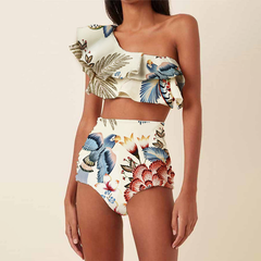 Ruffle Printed Bikini Swimsuit and Skirt