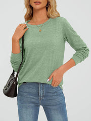 Long Sleeves Loose Solid Color Round-Neck T-Shirts Tops