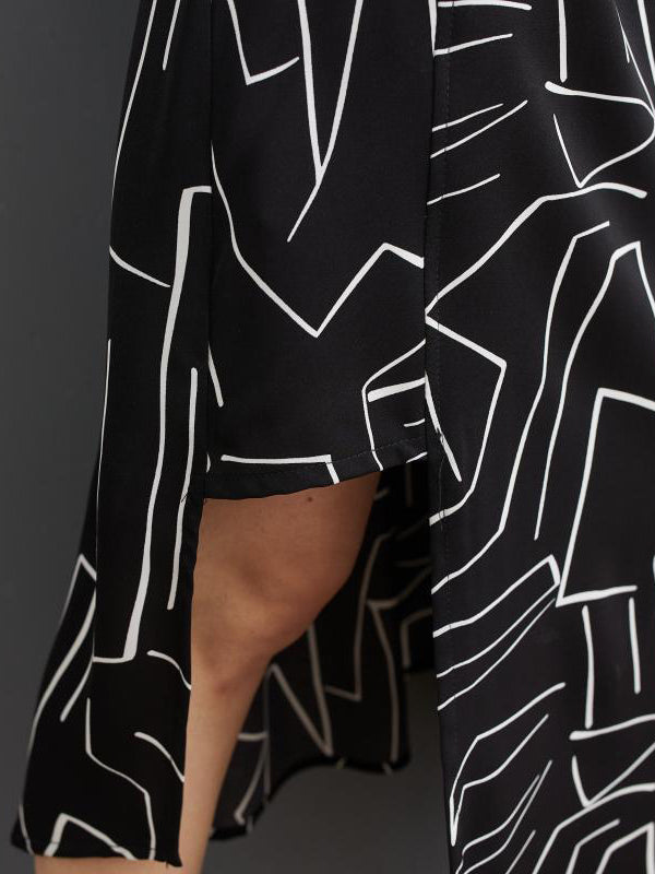 Loose Abstract Printed Lapel Midi Dresses