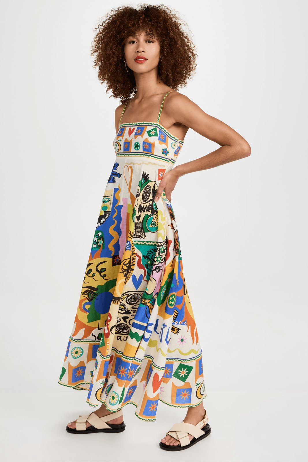 Soler Printed High Waisted Midi Sun Dress