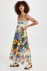 Soler Printed High Waisted Midi Sun Dress