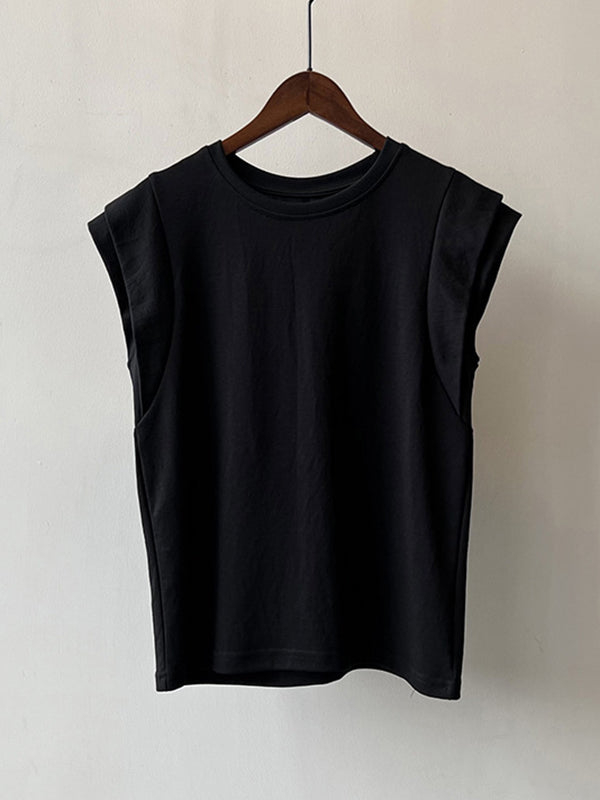 Loose Sleeveless Split-Joint Round-Neck T-Shirts Tops