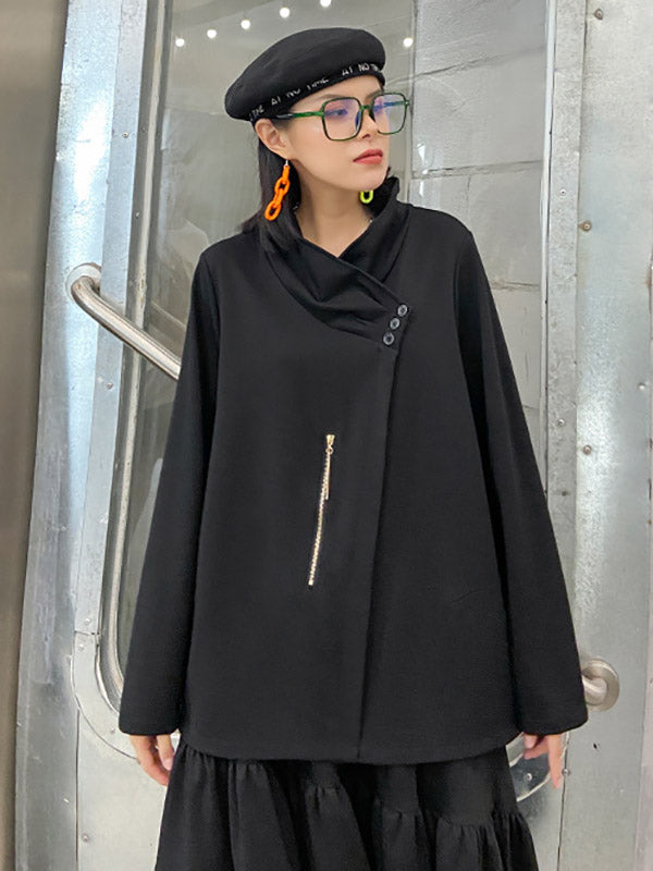 Casual Loose Long Sleeves Asymmetric Stand Collar T-Shirts Tops