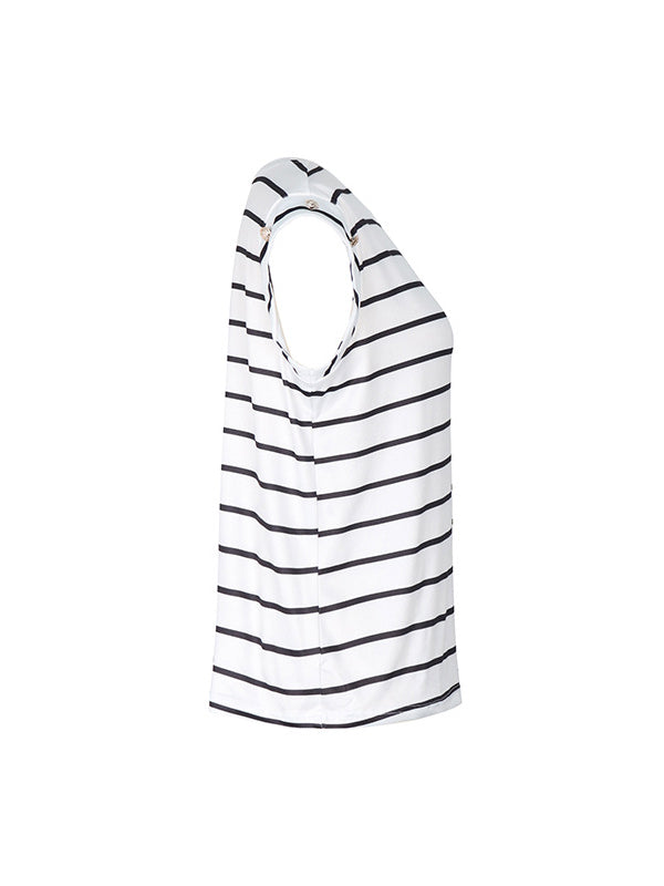 Loose Short Sleeves Split-Joint Striped Round-Neck T-Shirts