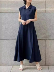 Loose Raglan Sleeve Pleated Solid Color Lapel Maxi Dresses