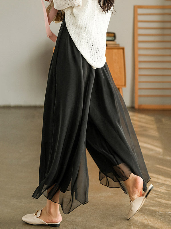 Casual Solid Color Chiffon Column Wide Leg Pants&Skirt