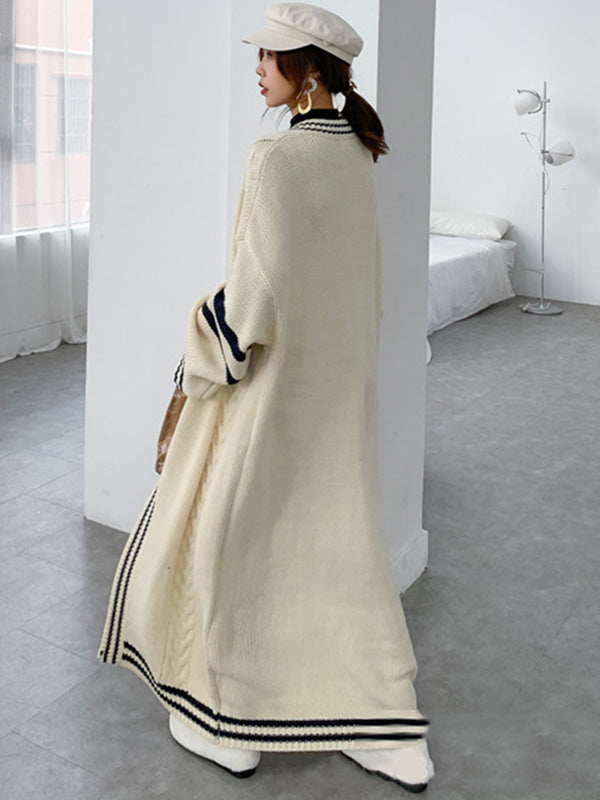 Urban Loose Contrast Color Striped Cardigan Coat