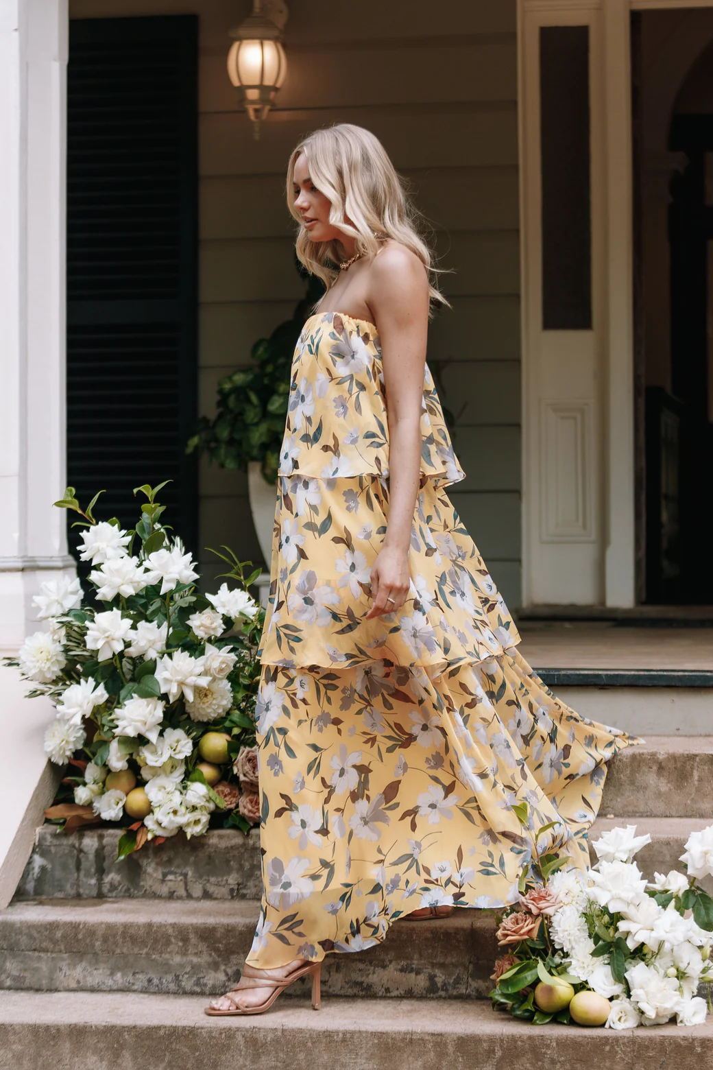 Elsie Printed Layered Strapless Maxi Dress