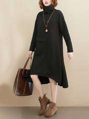 Original Solid High-Neck Irregularity Dress