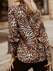 Long Sleeves Loose Leopard Printed Lapel Blouses