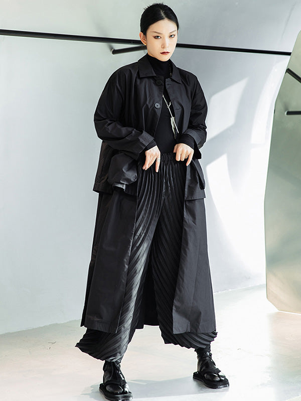 Loose Split-Joint Black False Two Trench Coat