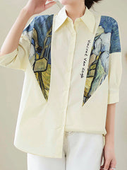 Half Sleeves Loose Printed Lapel Blouses&Shirts Tops