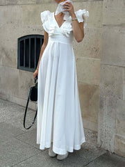 Retro Palace Style Ruffled V-Neck Midi Dress