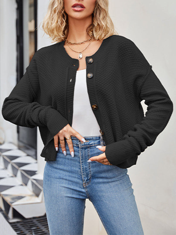 Long Sleeves Loose Split-Joint Round-Neck Cardigan Tops