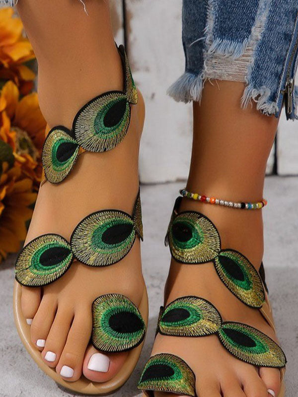 Embroidered Open Toe Split-Joint Sandals