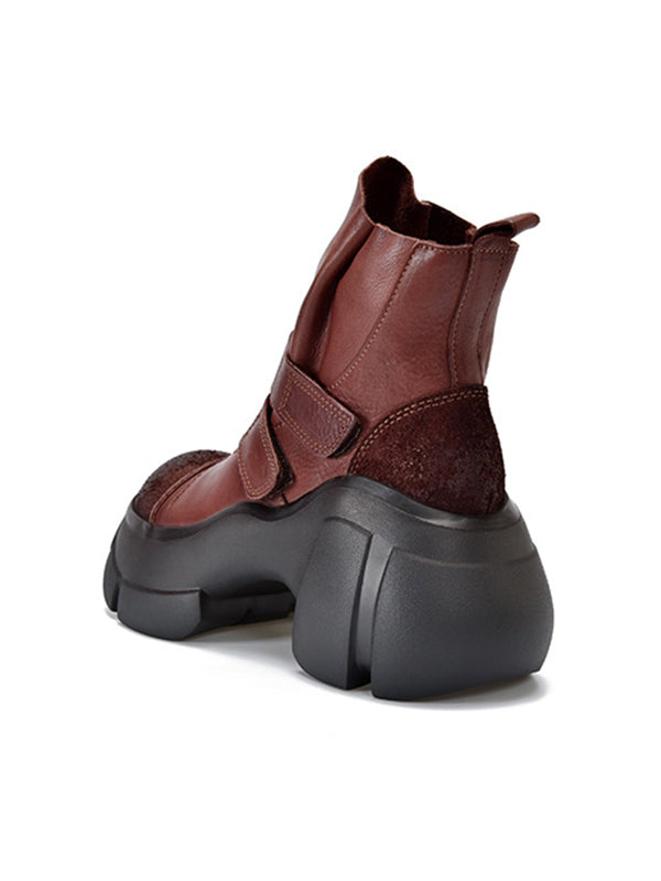 Platform Hook&Loop Round-Toe Boots