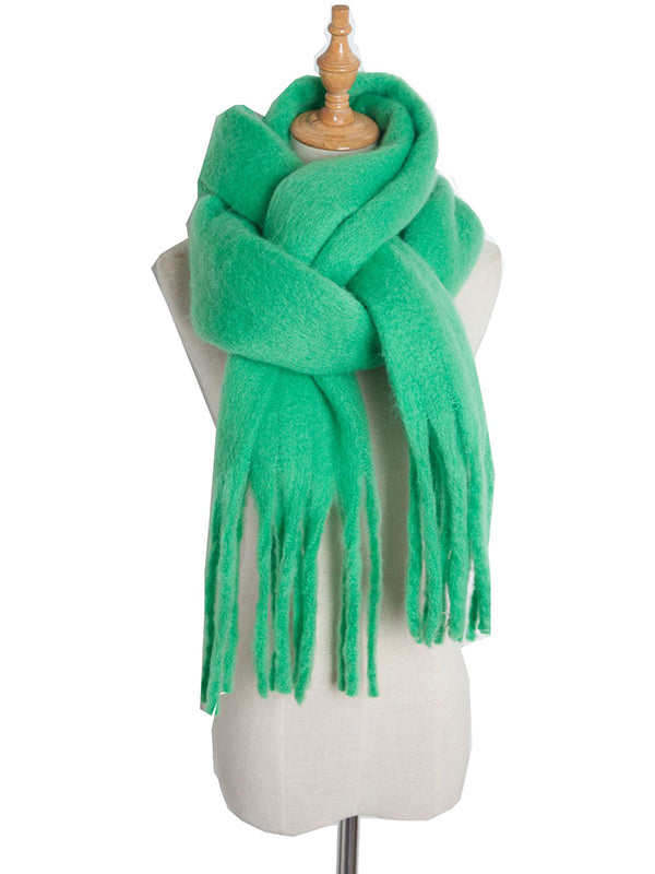 Keep Warm Solid Color Tasseled Velvet Shawl&Scarf