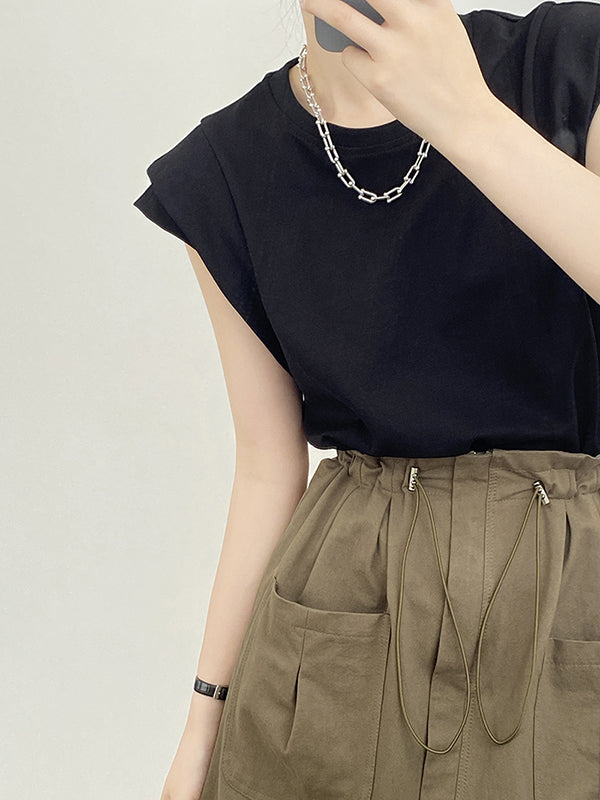 Loose Sleeveless Split-Joint Round-Neck T-Shirts Tops