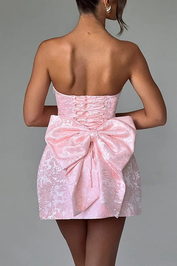 Sexy fashion jacquard tube top bow short dress