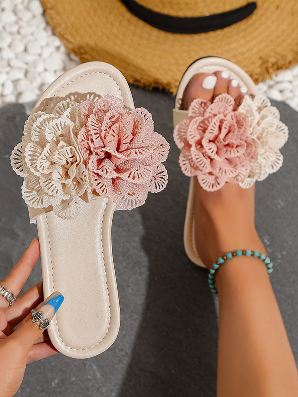 Contrast Color Flower Shape Hollow Open Toe Slippers