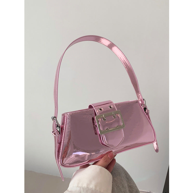 Glossy-Buckle Patent Leather Bag