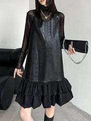 A-Line Loose Pleated Split-Joint U-Neck Mini Dresses