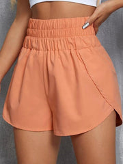 High Waisted Loose Elasticity Solid Color Split-Joint Shorts Bottoms