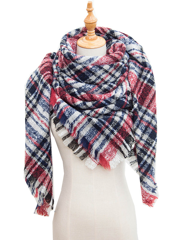 Triangle Fringed Keep Warm Plaid Shawl&Scarf