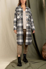 Plaid print drop shoulder overcoat