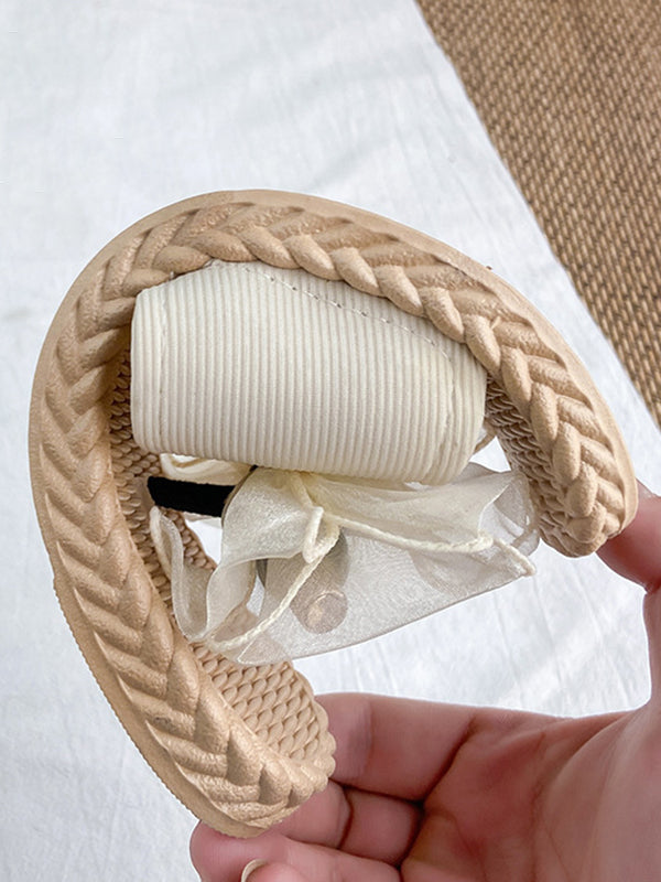 Bowknot Gauze Open Toe Split-Joint Slippers