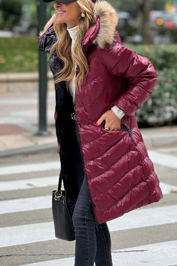 Burgundy Natural Fur Padded Coat