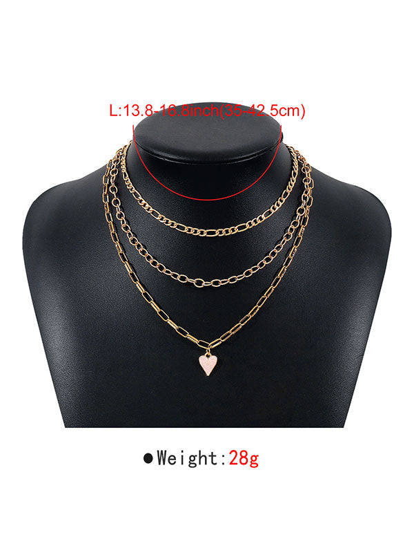 Chains Geometric Heart Shape Layered Necklaces Accessories