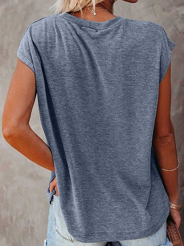 Simple Cotton-Blend Short Sleeves Round-Neck T-Shirt Top