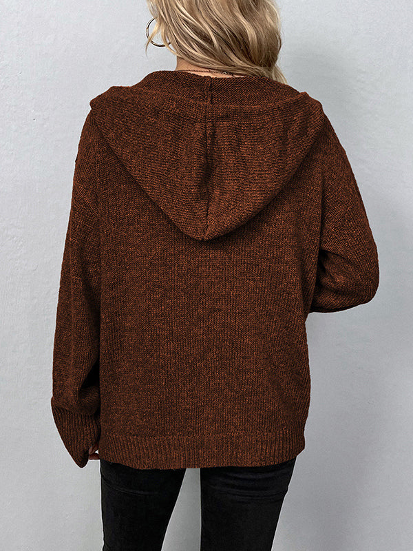 Wrap Buttoned Hooded Solid Color Cardigan