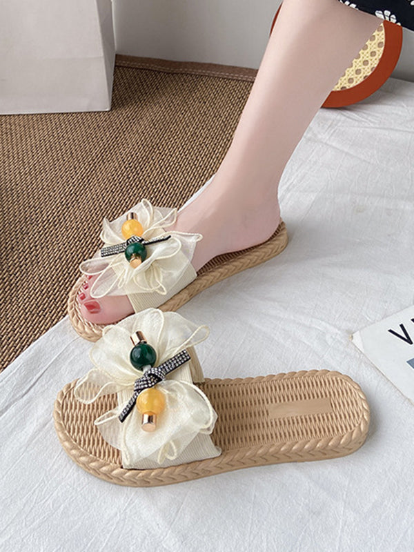 Bowknot Gauze Open Toe Split-Joint Slippers