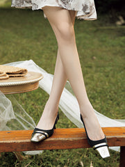 Flower Print Split-Joint Square-Toe Pumps Sandals Sling Shoes