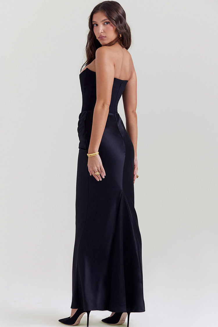 Elegant Sweetheart Neck Corset Strapless Fishtail Evening Maxi Dress - Black