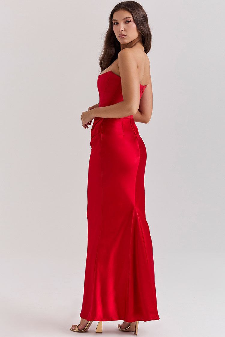 Elegant Sweetheart Neck Corset Strapless Fishtail Evening Maxi Dress - Red